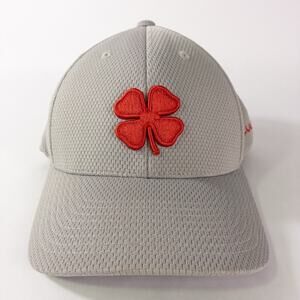 Black Clover Gray w/ Red 4 Leaf Clover Cap Hat S/M Live Lucky Rawlings Flexfit